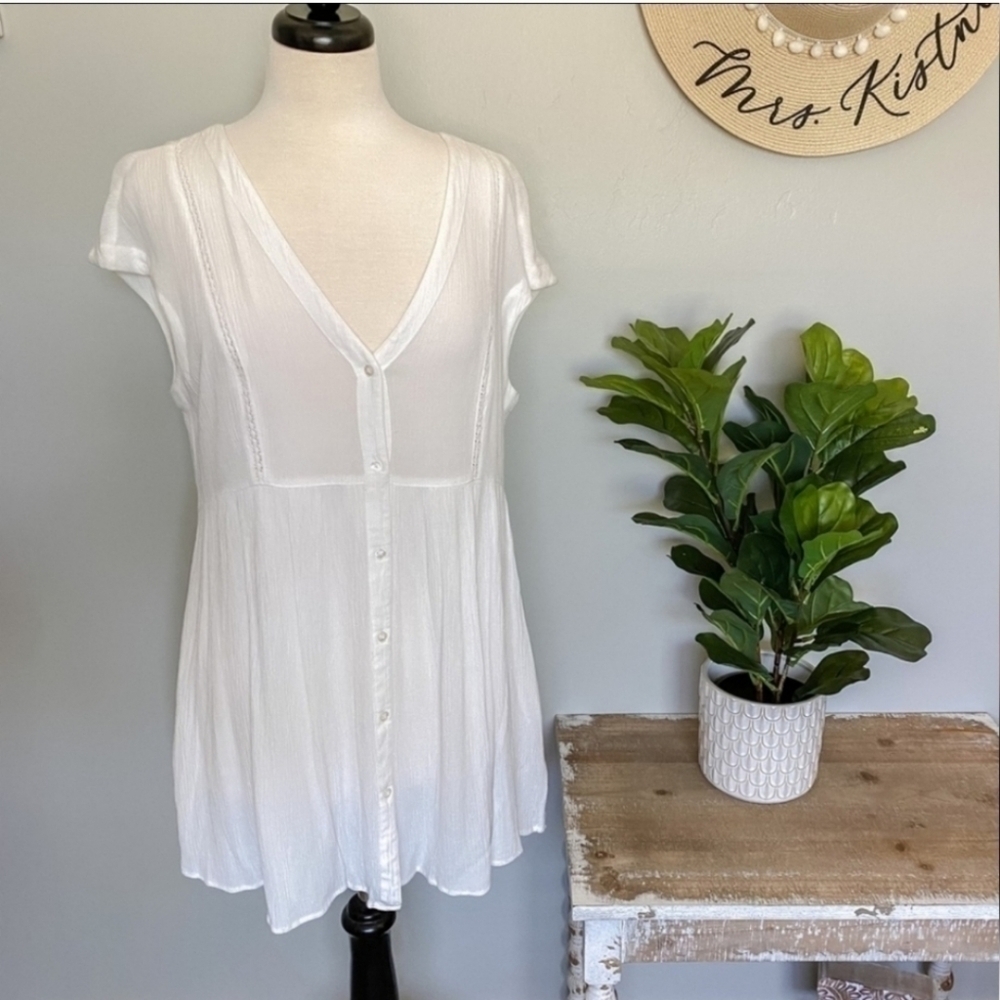 Anthropologie Vanessa Virginia White Button Down Mini Dress Size Small